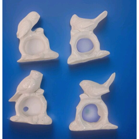 Fitz and Floyd Vintage 1970s Porcelain White Birds Napkin Rings Set of 4 Japan - Picture 9 of 12